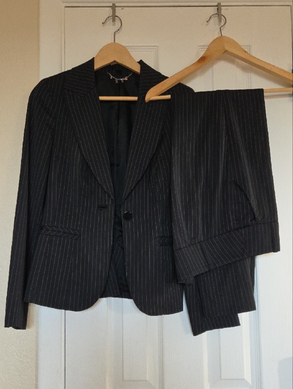bebe Black Pinstripe Women's Blazer and Pants Set